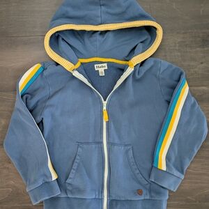 Hatley Blue Hoodie with Yellow Trim and Multi-Stripe Sleeves - Kids